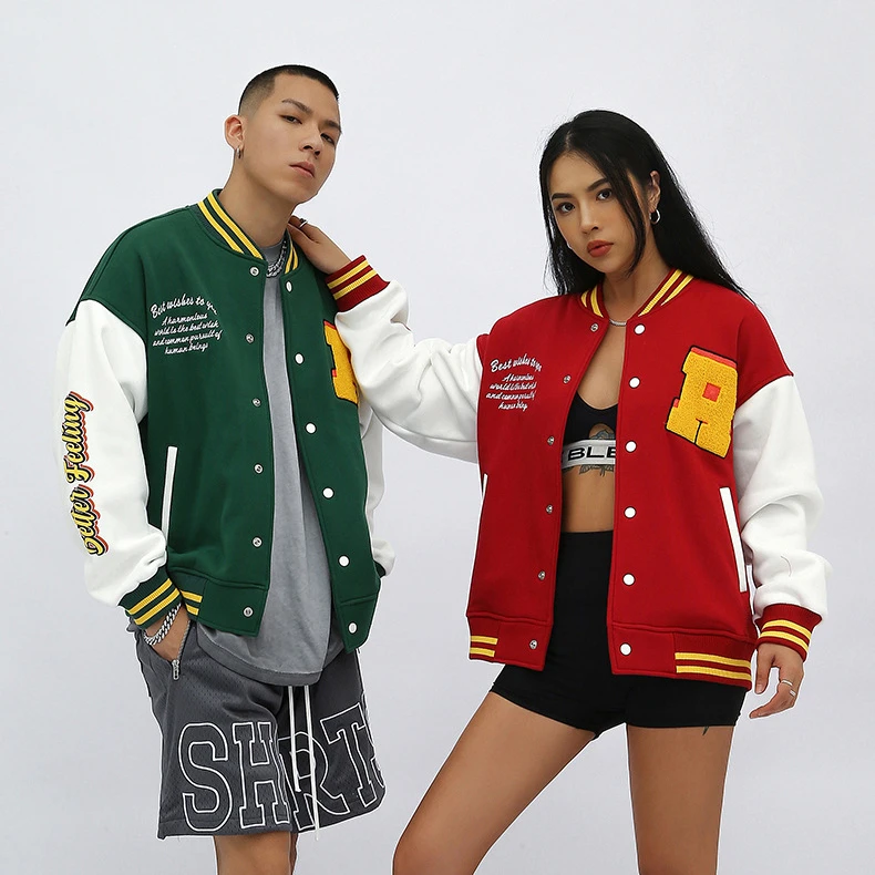 OEM wholesale 100% cotton baseball jacket men full size embroidery bomber vintage baseball jacket custom varsity jackets