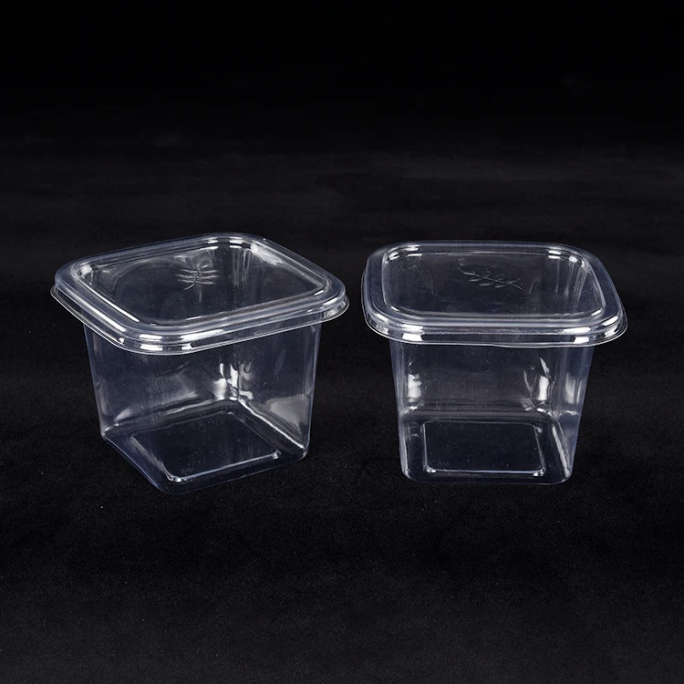 Square Shape Custom 410Ml PP/PS Cups Disposable Transparent Food Grade Fruit Smoothie Pudding Cup With Lids