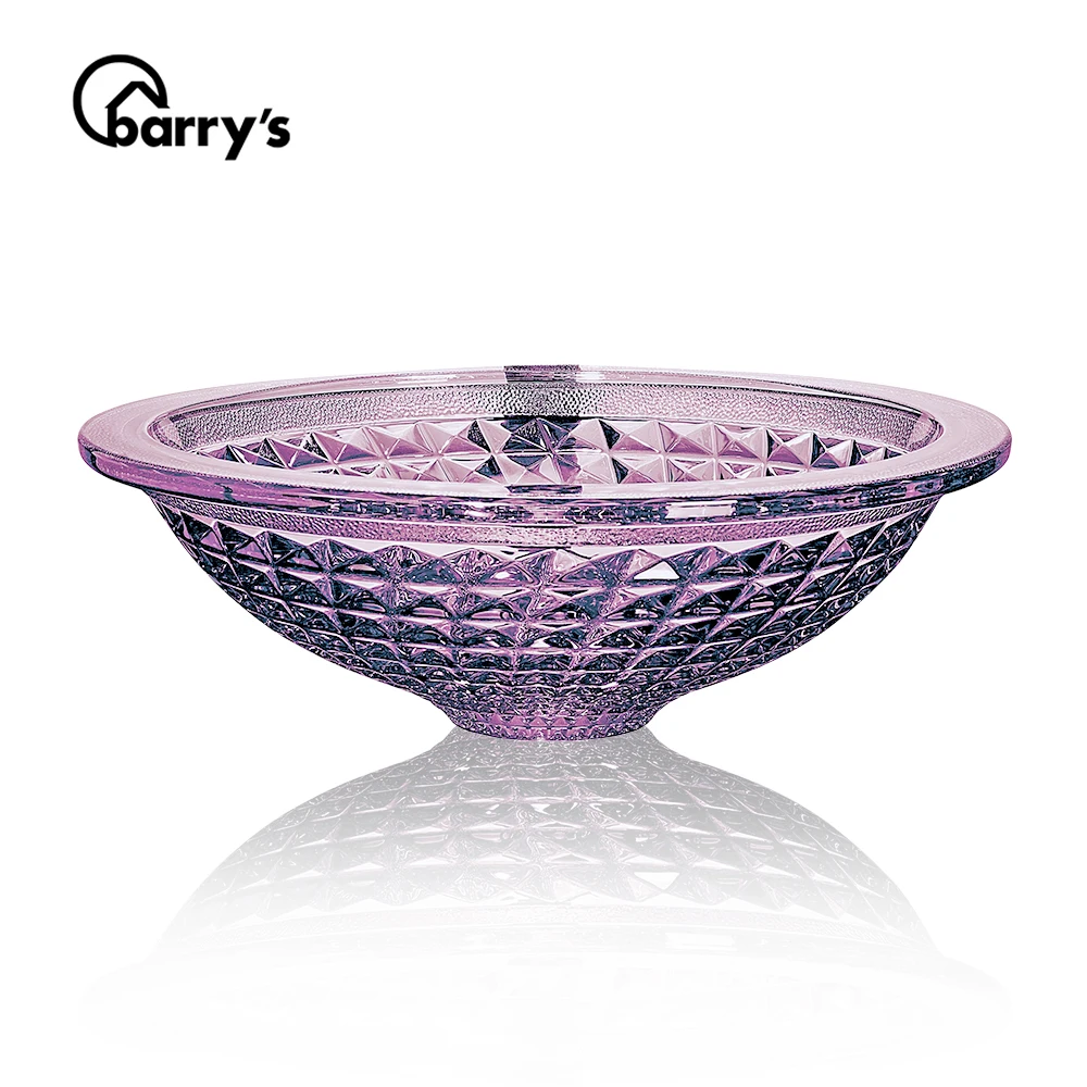 Top quality purple clear transparent tempered glass bathroom round sink basin
