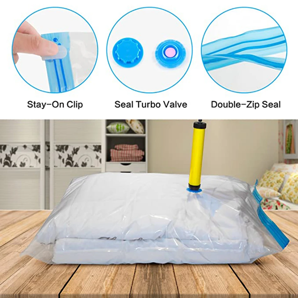 Vacuum Storage Bag For Clothes Pillows Bedding More Space Saver PA PET Compression With Travel Hand Pump Triple Seal Zipper