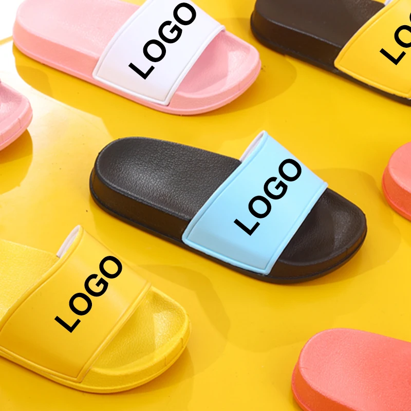 Factory direct sale OEM Custom black slides PVC Custom beach slippers  Custom logo slippers