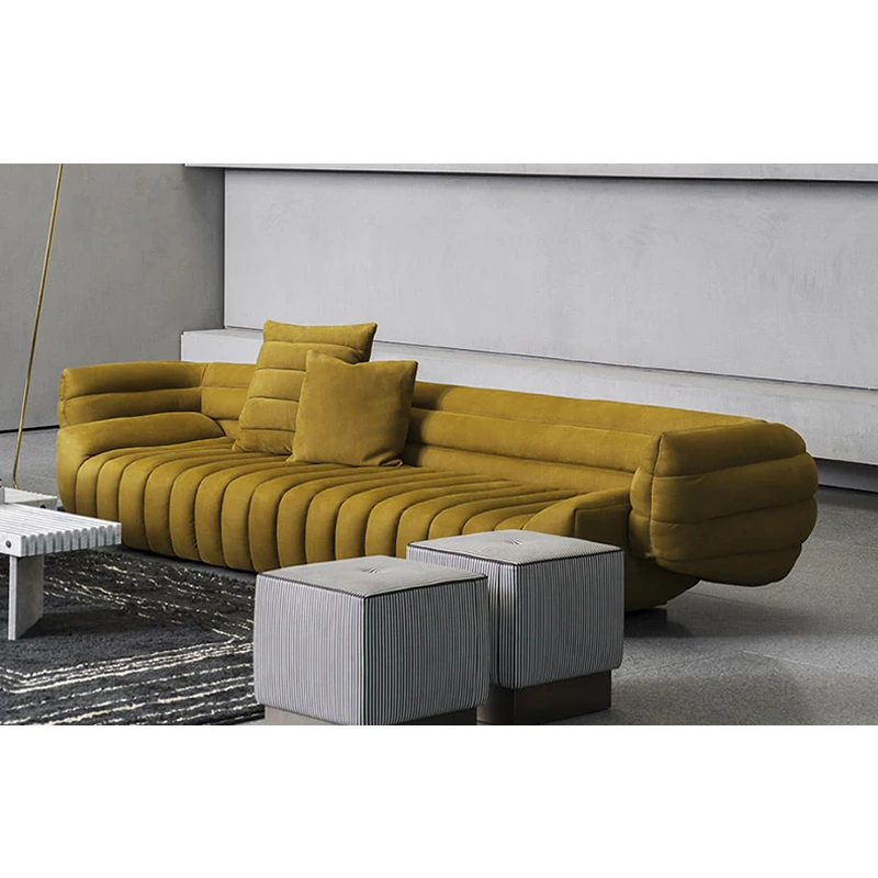 Luxury Villa Sofas Living Room Furniture Set Italian Leather Banana Tactile Sofa Sectional Couch