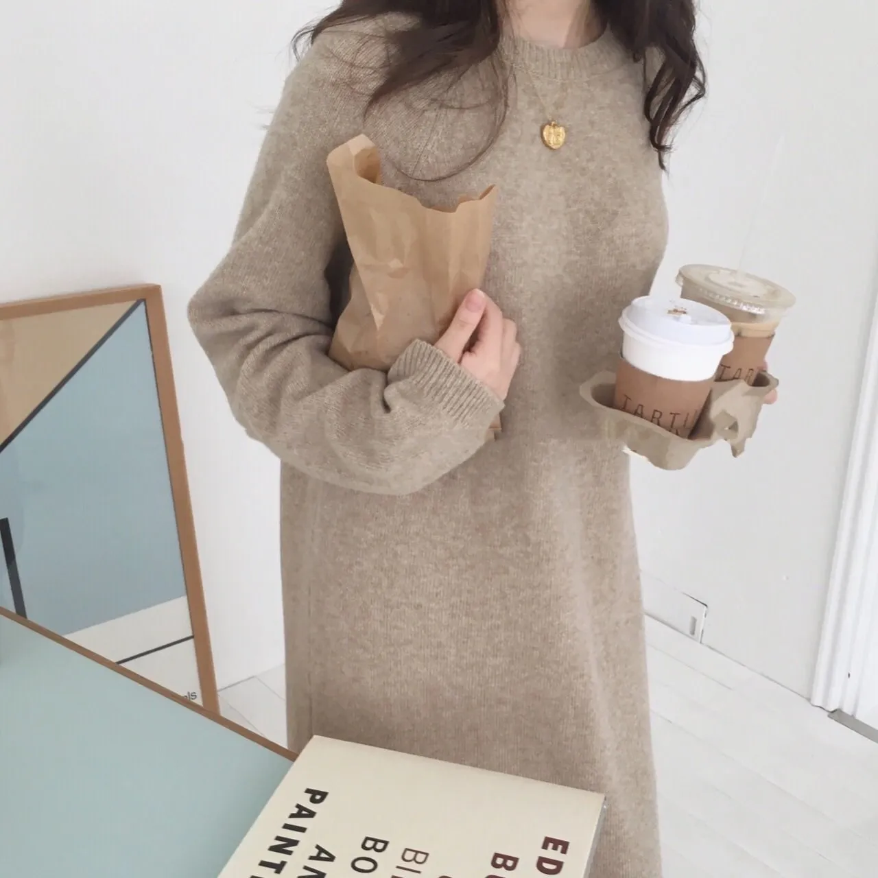 Hot sale korean fashion lady winter thick warm cashmere casual dresses women knit pullover maxi angora long sweater dress