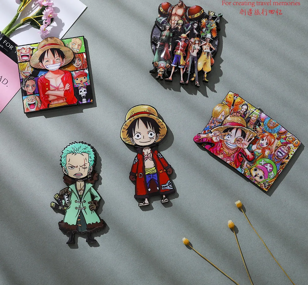 High Quality Fridge Magnets Creative Cartoon Wood 3D Piece Luffy Zoro Chopper Sanji 3D Anime Fridge Magnet for Xmas Gift