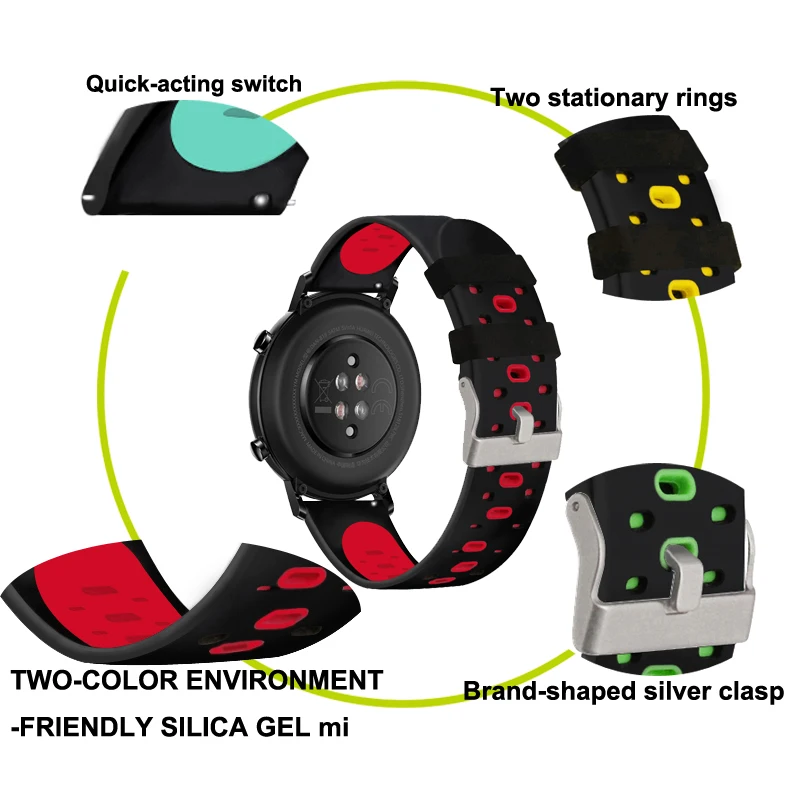 Double color 20mm   watch band with silver buckle for garmin Forerunner 245/Samsung galaxy Active2 Silicone Watch Strap