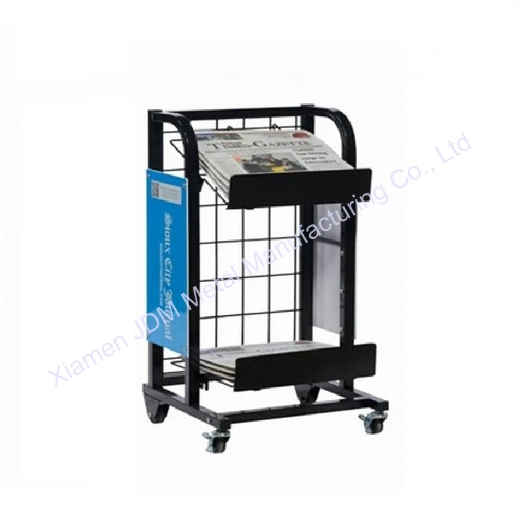 OEM ODM Powder Coated Metal Mountain Display Stand Floor Standing Newspaper Rack Basket