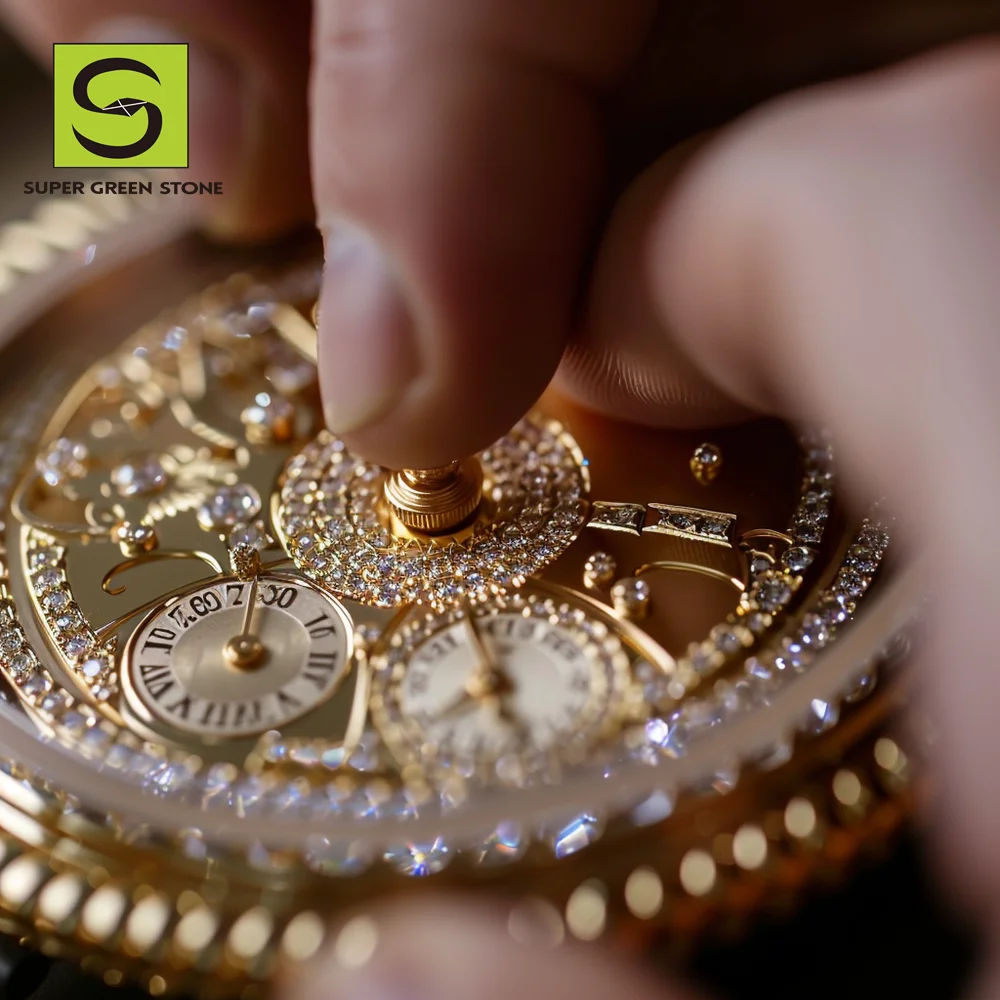 SuperGS Modified 18K Gold Full Diamond Series 6104 Accessories Synthetic Sapphire Watch Dial For Aftermarket Watch Refurbished