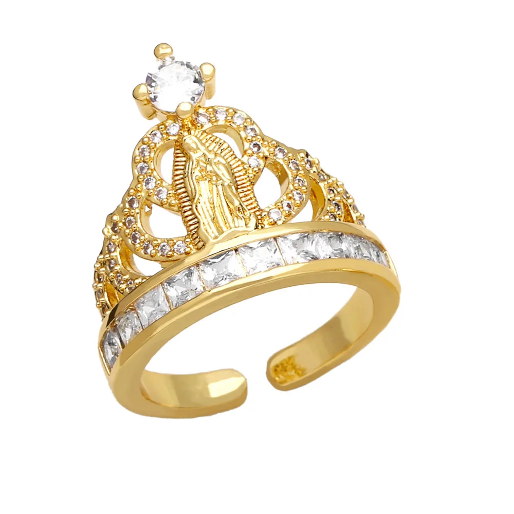 San Judas Tadeo Rings Guadalupe Gold Plated Jewelry Catholic Royal Crown Virgin Mary Zircon Ring Saint Jude