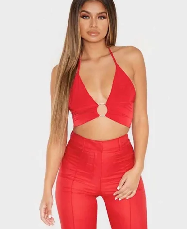 Women Cam Backless Bandage Metal Ring Tank Top 2020 Party Club Bustier Leopard Printed Sexy Halter Crop Top