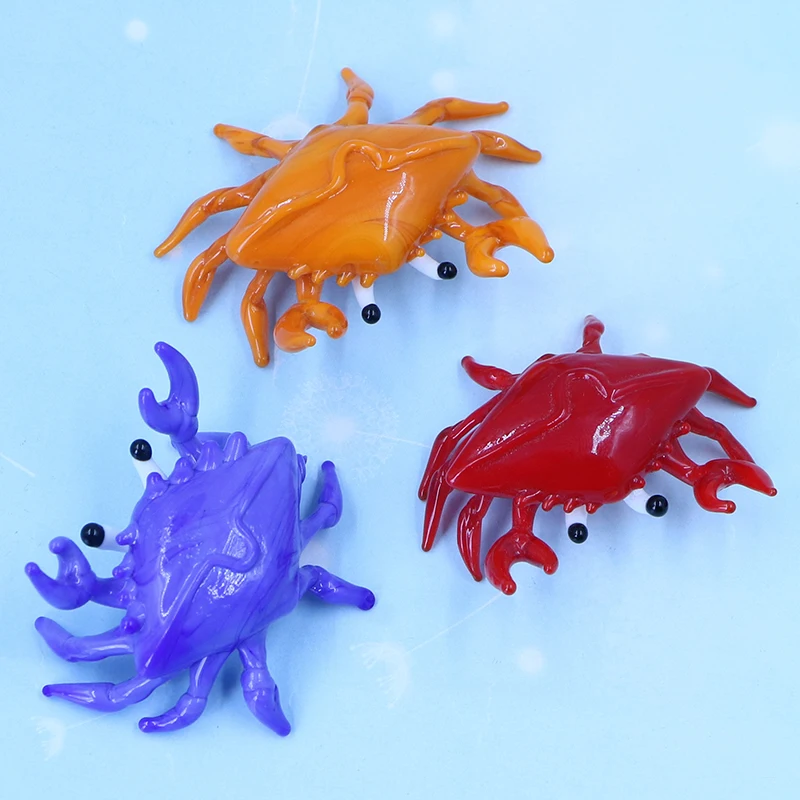 Colorful Lampwork Art Murano Glass Small Crab Animal Figurine