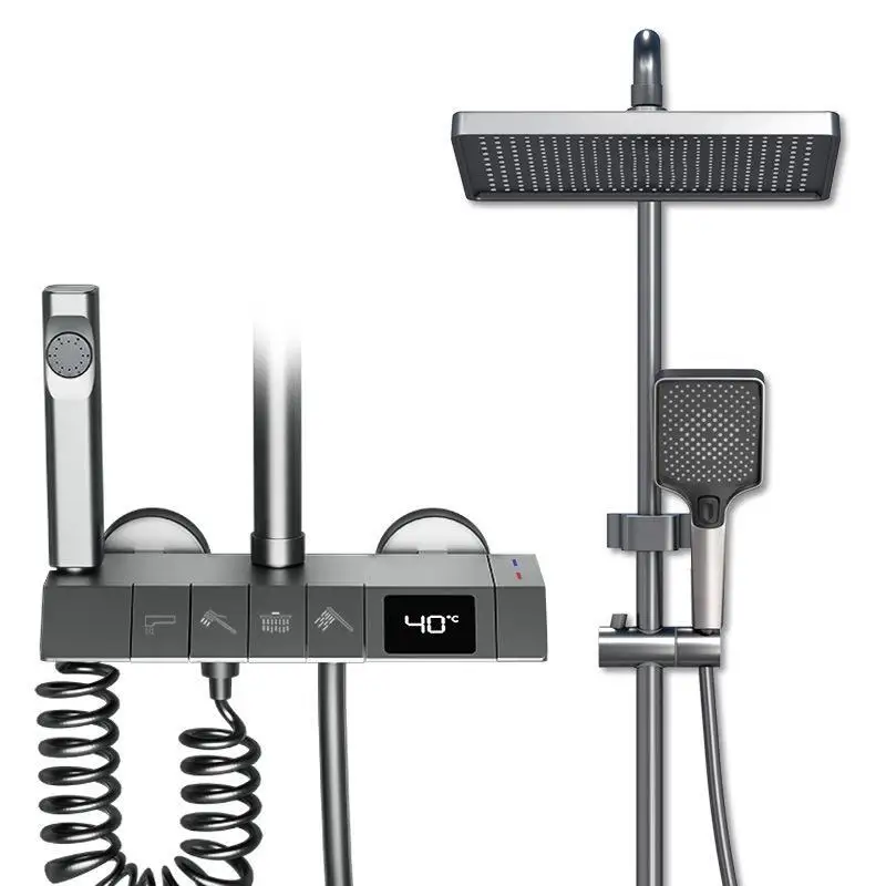 Moeden  Bathroom Hot Cold Thermostatic Mixer Rain System Bathtub Wall Mount Rainfall Bath Smart LED Digital Light Shower Set