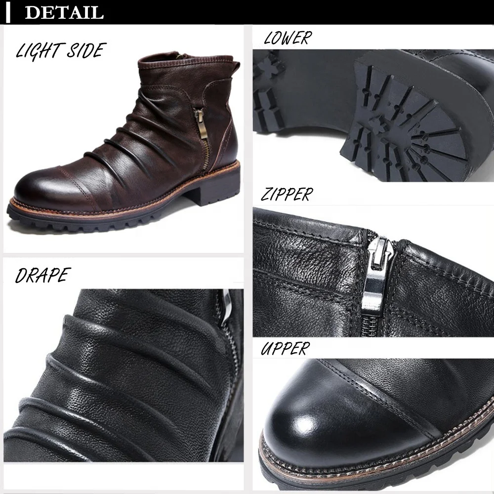 Dynamics Classic Retro Ankle Boots for Men Outdoor Non-Slip Zipper Genuine Leather Desert Boots