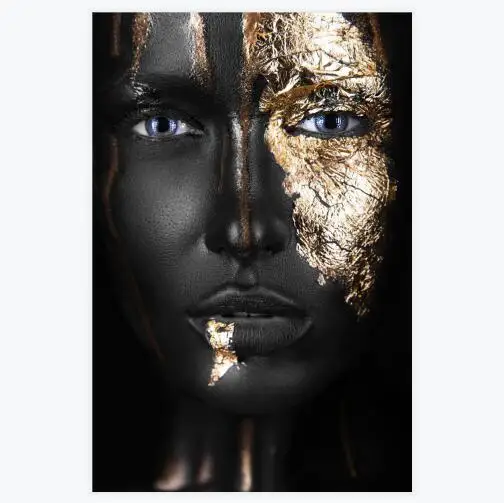 
African Art Black and Gold Woman Print Paintings For Home Decor Canvas Oil Painting Poster 