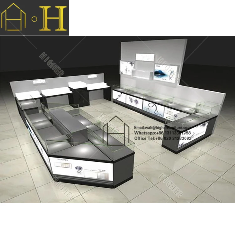 Free Design Luxury jewelry wood glass display showcase for jewelry kiosk