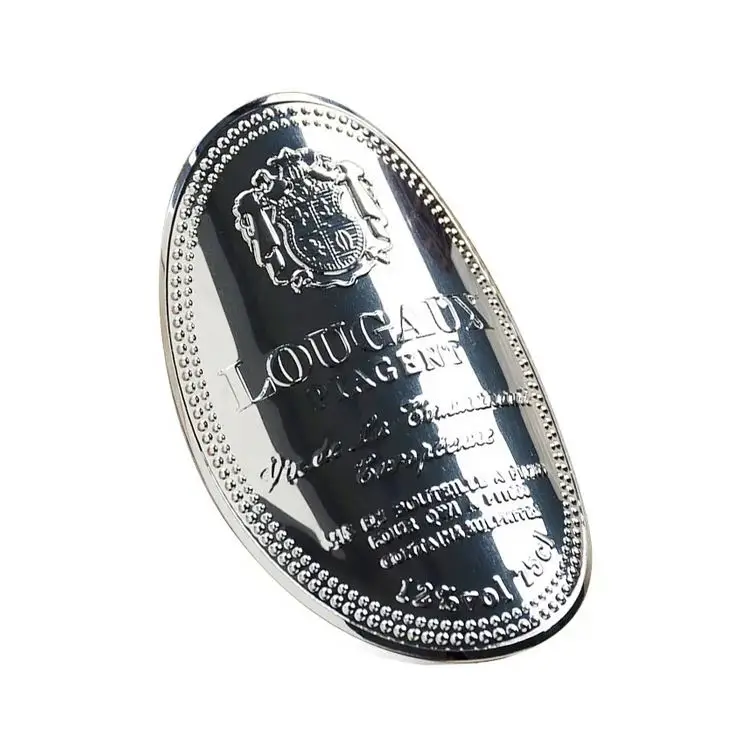 Factory Custom Metal Stickers Red Wine Perfume Bottle Printed Aluminum Labels Embossed Sticker Metal Bottles Label