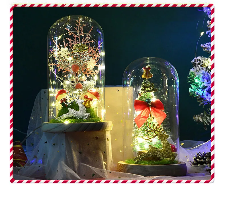 High Quality Handmade Christmas Gift Tree Glass Dome With Led Lights For Decoration