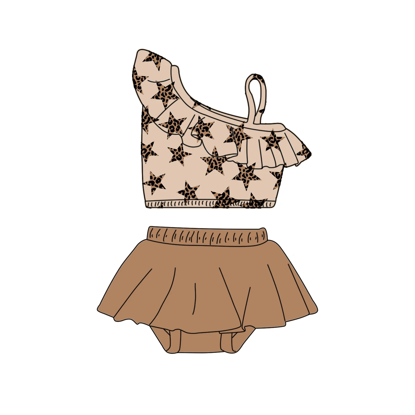 Custom Children Girl 4th Of July Flag Swimsuit Toddler Girls one shoulder Crop Top 2pcs Swimwear