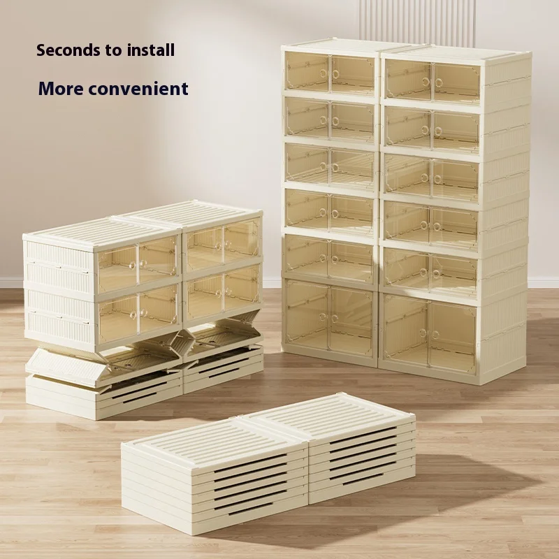 wholesale transparent plastic stackable shoe storage boxer free-installation folding sneaker plastic display organizer
