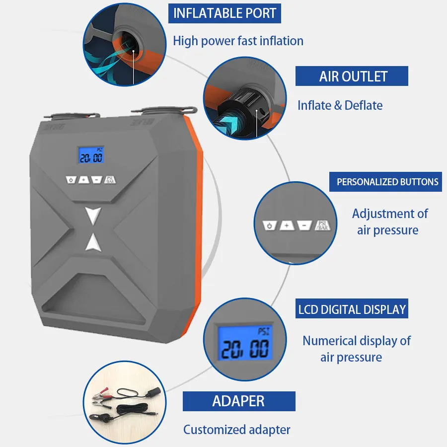 Quick inflation High Pressure Paddle Board Electric Pump Inflator with Nylon Telescopic Hose And Air Nozzle For SUP Pump
