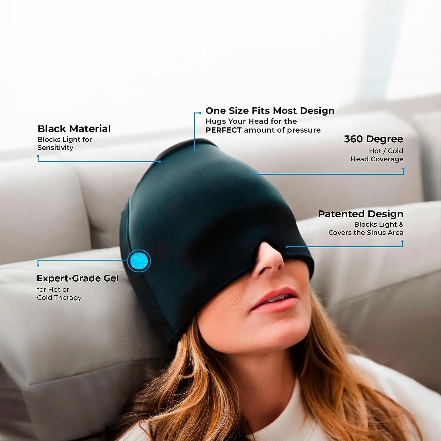 Migraine Relief Cap, Soothing Headache Ice Pack Mask Products, Cooling Gel Hat for Tension, Stress & Hangover