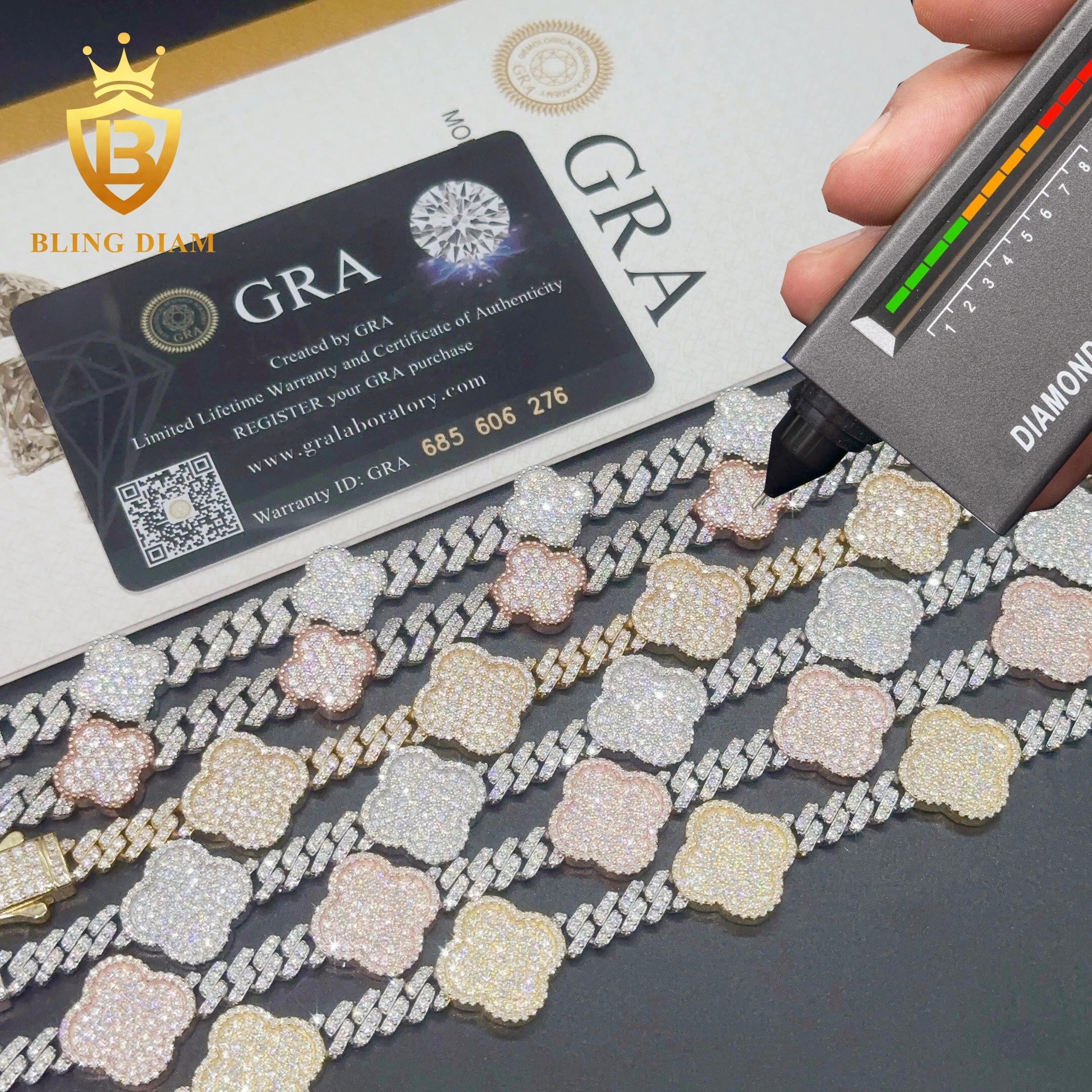 Бижутерия в стиле хип-хоп, кубинская цепочка, цепочка с кубанами, 925 Серебряный Муассанит, кубинская цепочка, браслет с цветами для мужчин и женщин