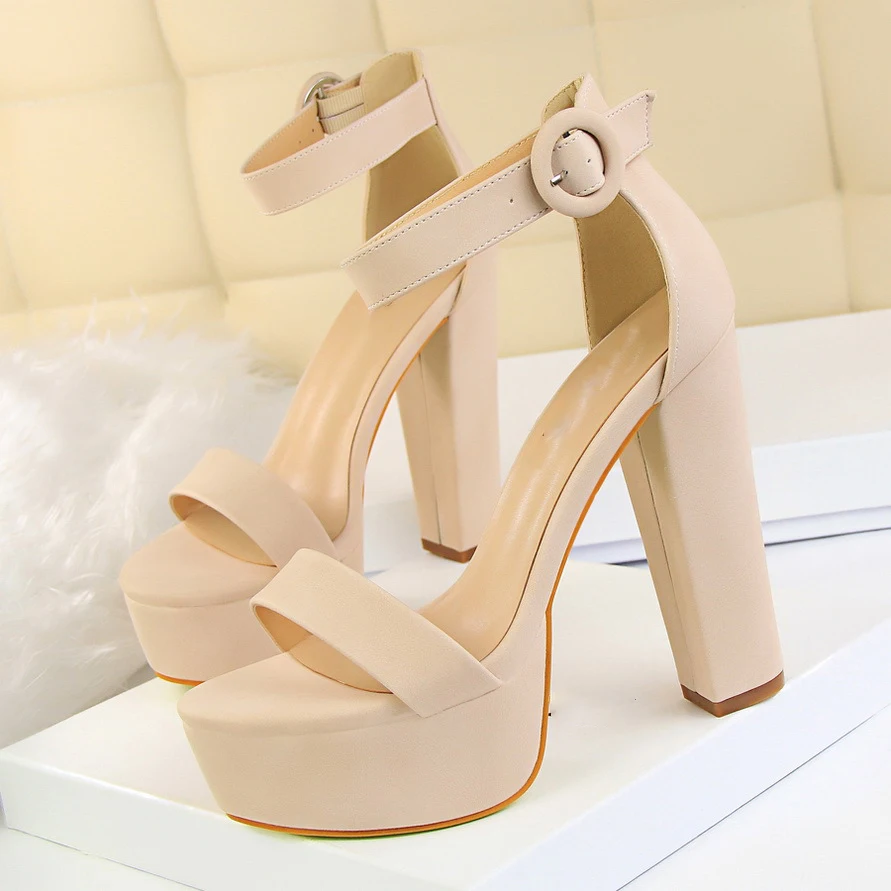 BUSY GIRL DS3007 Fashion Thick High-Heeled Suede Open Toe One Strap Sexy Shoes Women Platform Chunky Sandals