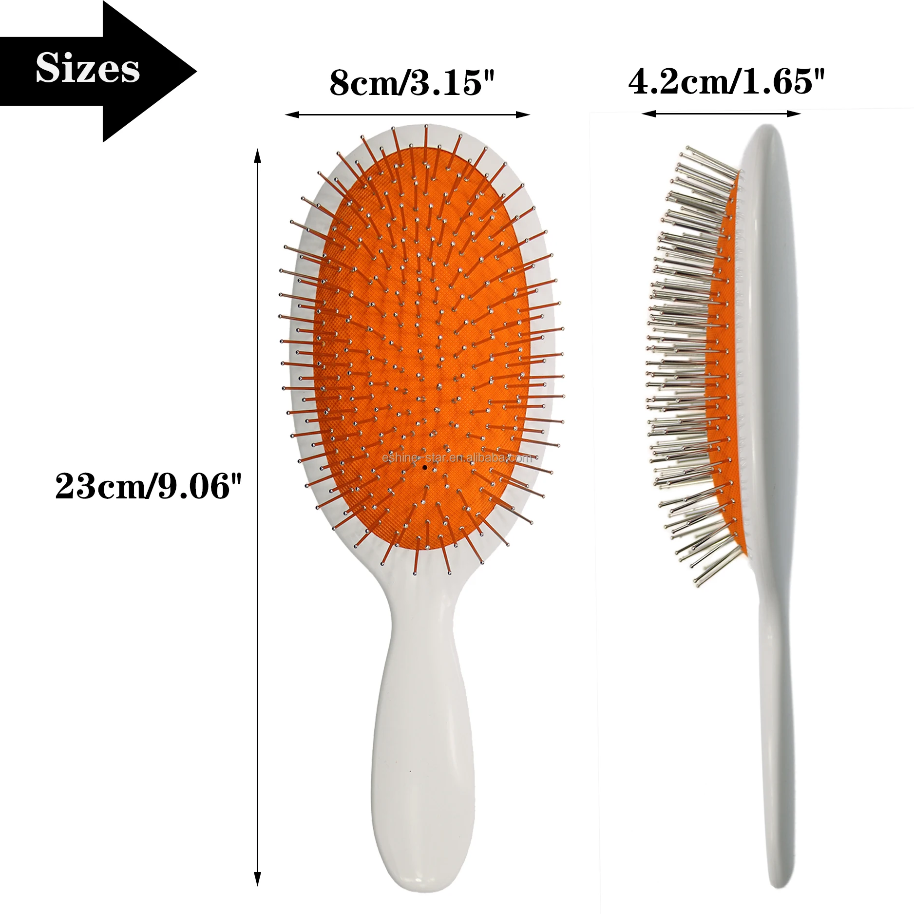 Custom Logo White Metal Pin Bristle Hair Brush Orange Air Cushion Massage Smoothing Paddle Detangling Brush