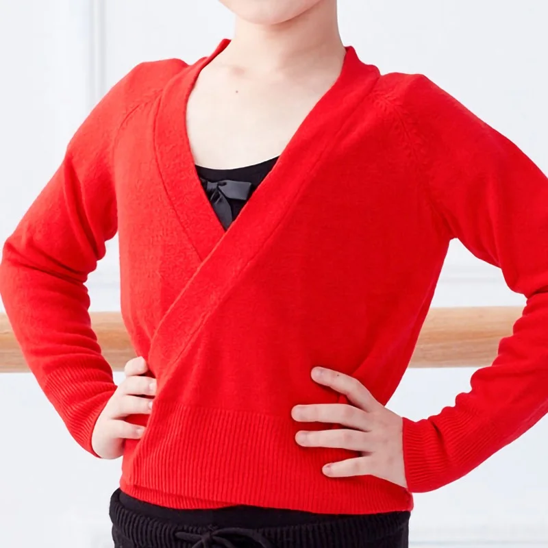 C6001 Custom Logo Winter Comfortable Children Knit Sweater Top Kids Dance Clothes Girs Ballet Dance Keep Warm Cardigan Sweater