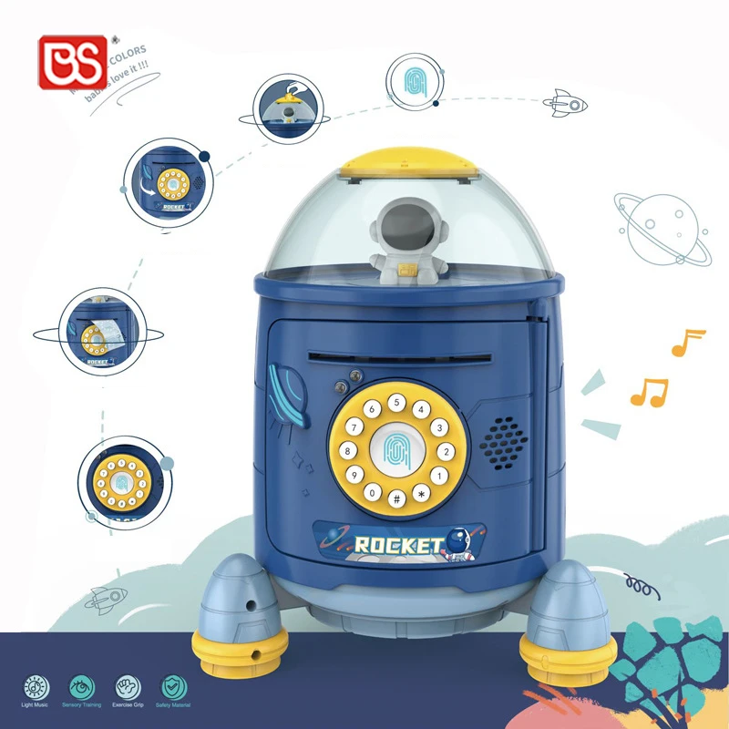 BS Toy Protection Savings Coin Box Money Safe Unlock Rocket Piggy Bank Money Box Atm Machine Price With 3 Colors