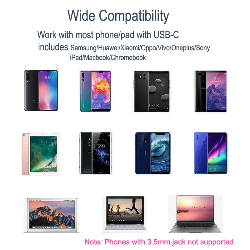 
premium digital 2 in 1 dual usb type c headphone adapter for Samsung/Huawei/Google/Xiaomi/Oppo/Vivo 