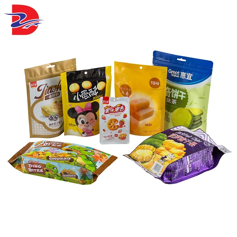 Custom Biodegradable Resealable Plastic Zipper Stand Up Pouch Mylar Bags Printed Vacuum Sealed Cookie Candy Food Packaging Bag