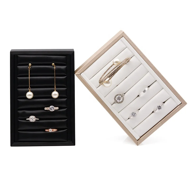 Custom color ladder shaped PU leather window rings jewelry display rack stand small jewelry tray for bangles bracelets earrings