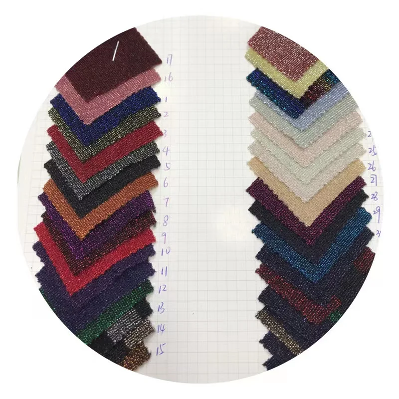 Ready goods multi color polyester nylon lurex metallic four way stretch knitted fabric for dress