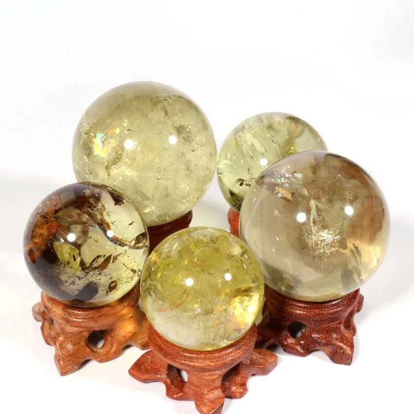 Natural Yellow Smokey Quartz High Quality Citrine Spheres With Rainbow