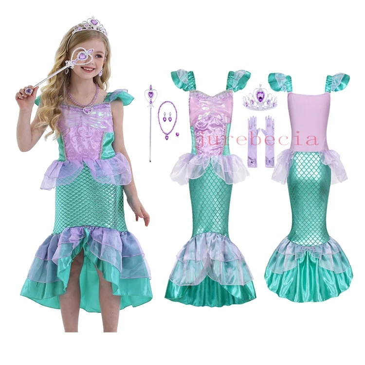 Soft Children Kids Halloween Dress Costume Kid Clothing Costume Frocks Design Ariel Princess Fancy Mermaid Dress For Girl
