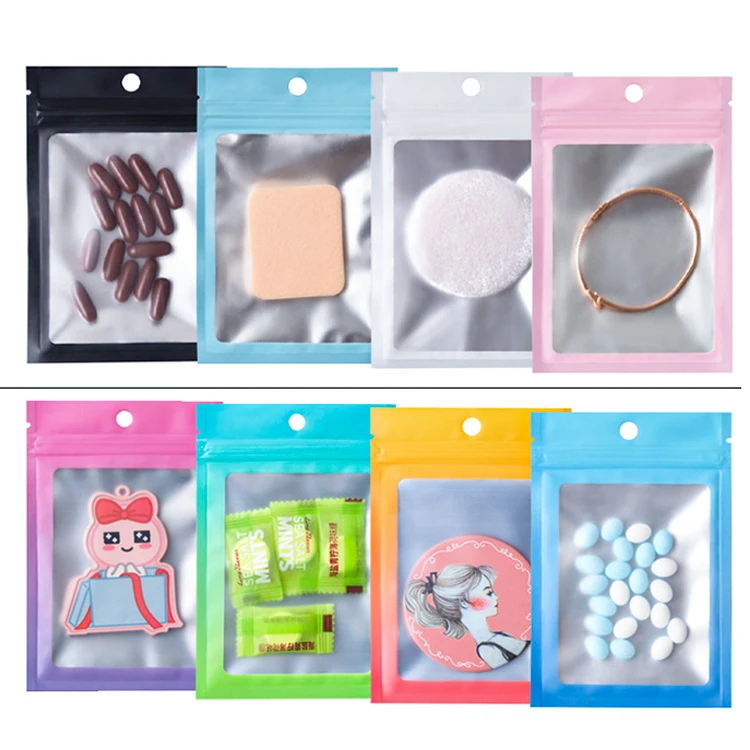 More colors frosted Matte 3 Side Seal Mylar Resealable Zip lock Pouch Bag Packaging With Window And Hanging Hole