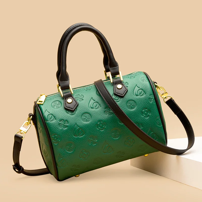 (customizable LOGO/embossable pattern) high quality embossed messenger bag genuine leather handbag