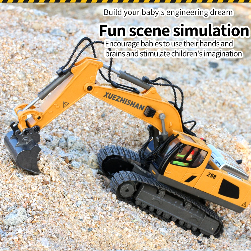 2024 New Product 2.4g Scale Remote Control Alloy Excavator Bulldozer Dumper With Signs Rc Die Cast Construction Truck Toys Set