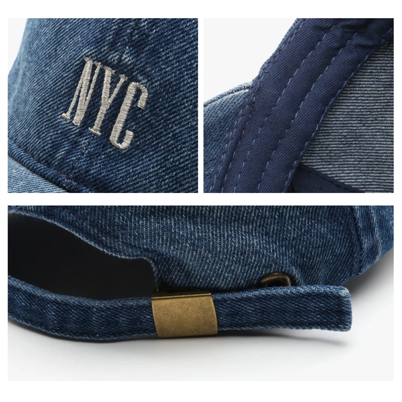 Storage Fashion Trend Washed Denim Nyc Embroidered Distressed Sports Caps Manufacturers Hats Baseball Cap