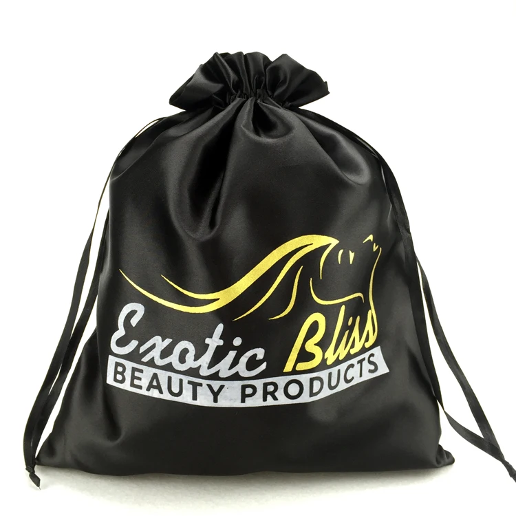 2021 factory custom printed logo extra large silk wig black satin hair bag
