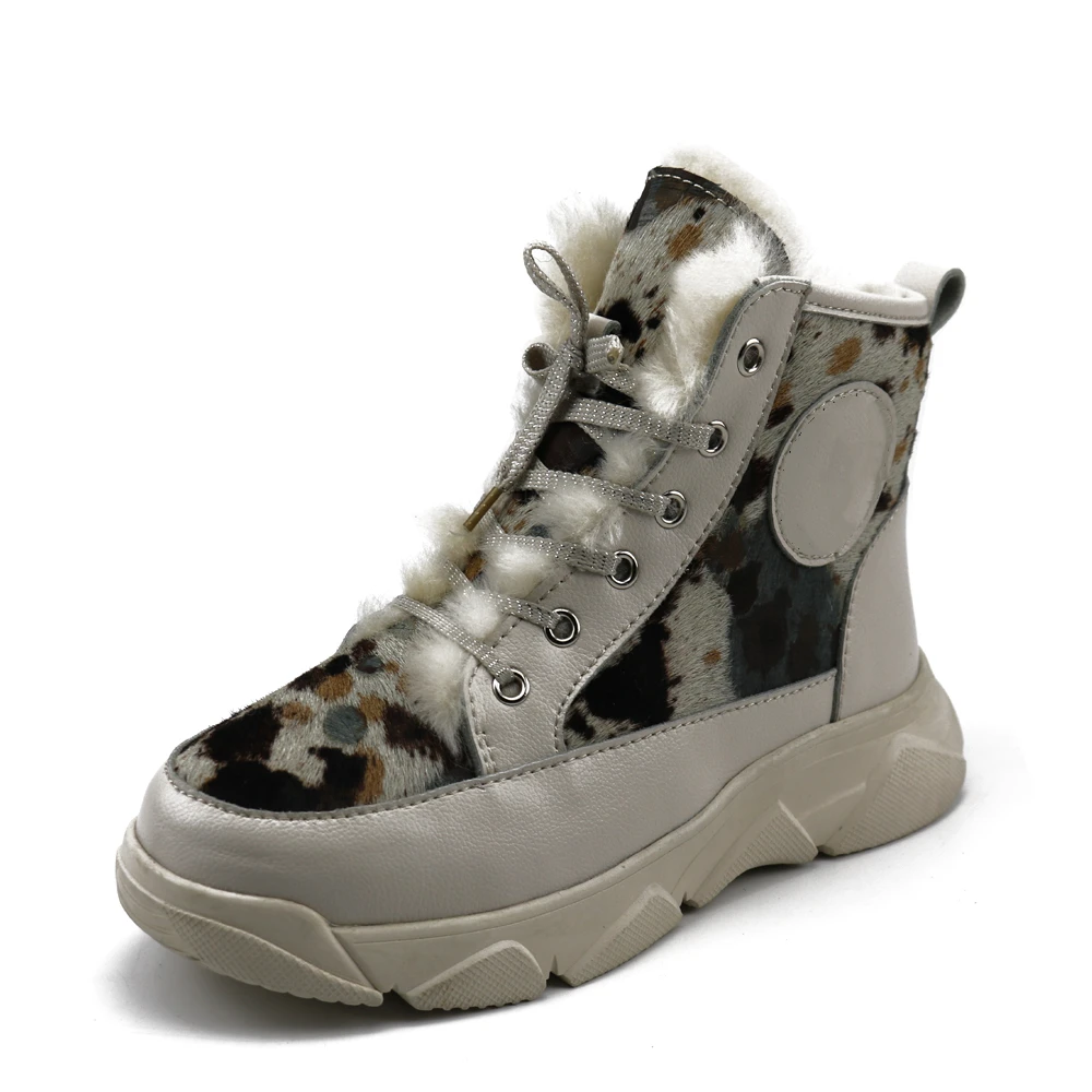 CF-520 Warm Fur Plush Insole Women  Lace-up Winter Fashion Sport Snow Boots ladies