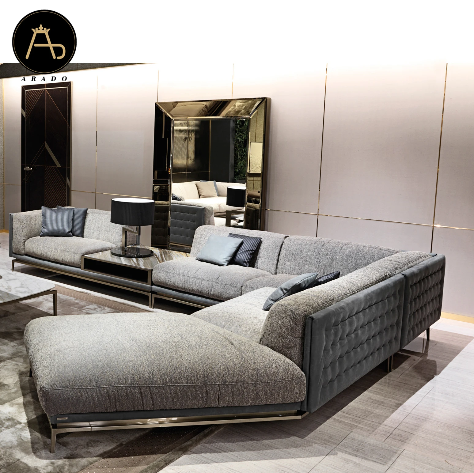 Итальянский роскошный комплект угловых диванов L-образной формы для гостиной, современный секционный диван из ткани для гостиной