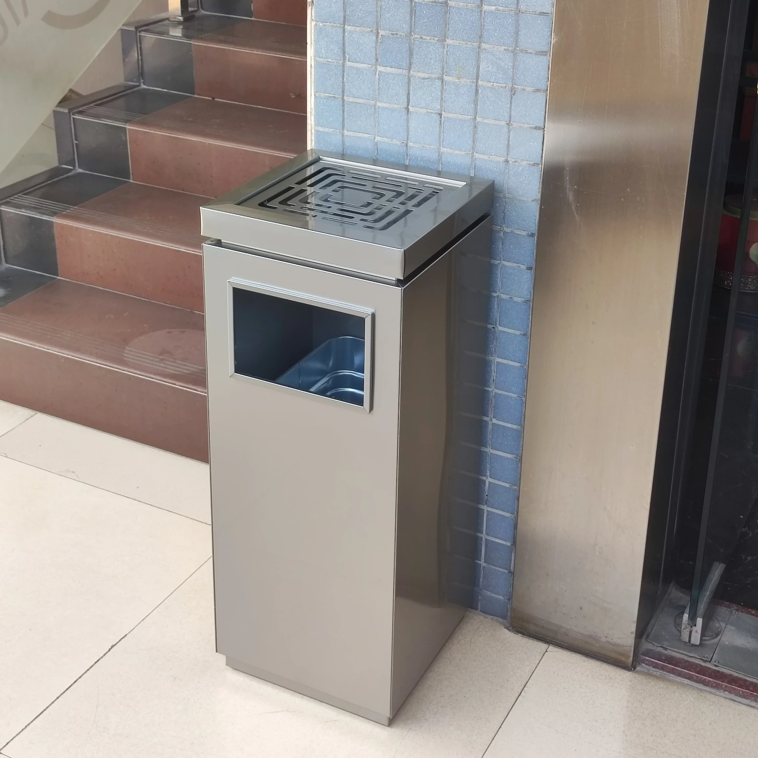 luxury commercial trash cans metal dustbin stainless steel ashtray waste bin for office building hotel entrance mall public area