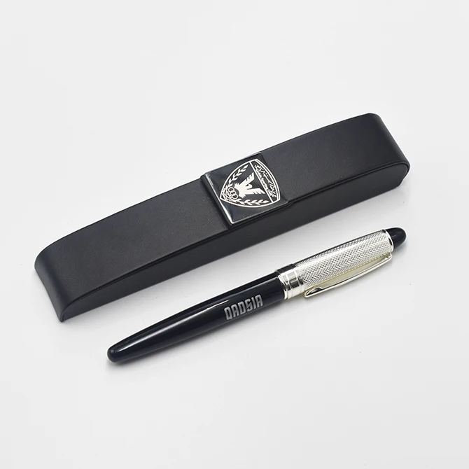 Gift Pen Set Real Silver Luxury Metal Roller Pen PU Leather Case for Business VIP Customers