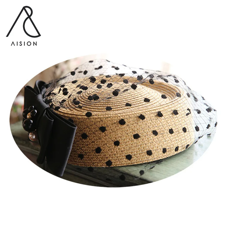 French style wholesale female bowknot woven lady straw hat