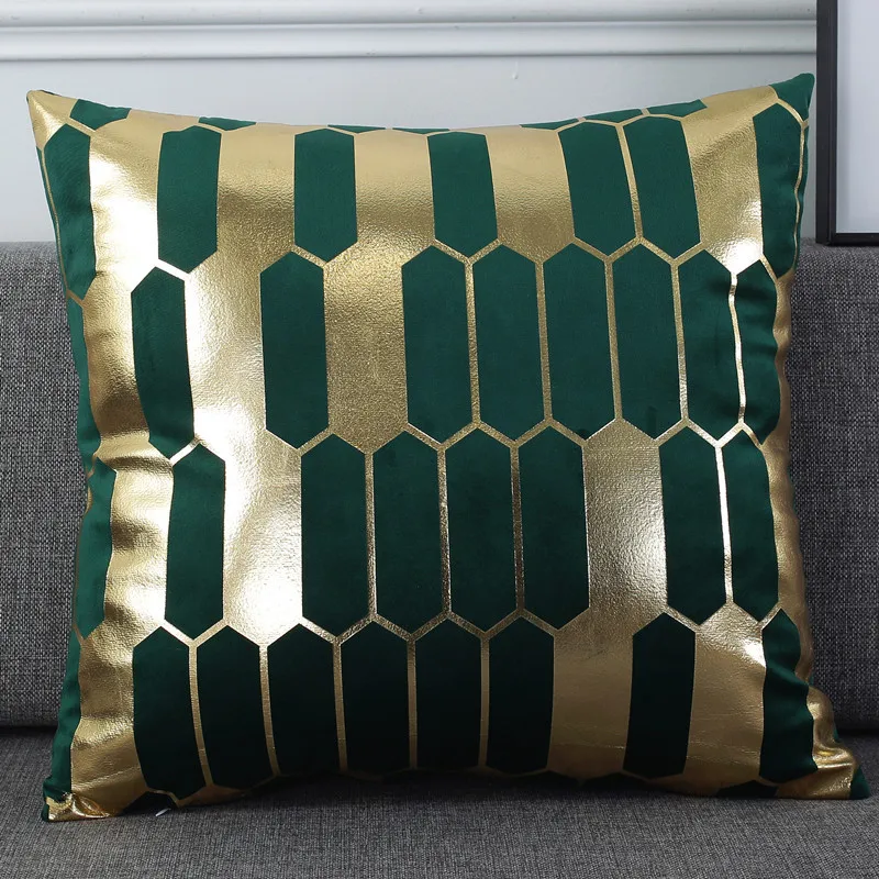 Wholesale Pillow Cover Luxury Sofa Pillow Case Nordic Velvet Geometry Gold foil Cushion Cover Home Decor