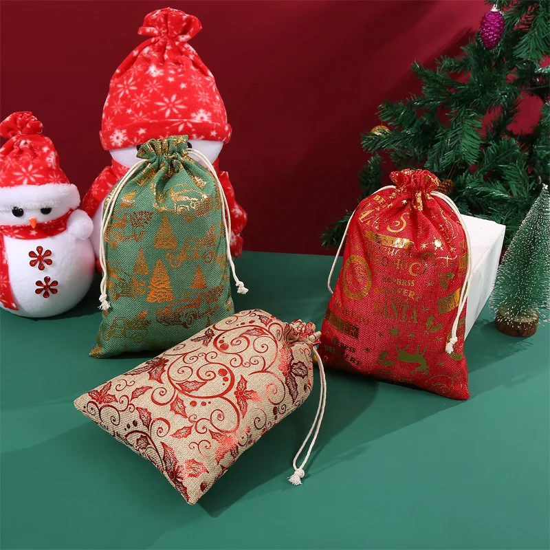wholesale custom printed Christmas cotton gift bag wholesale custom logo small cotton drawstring  pouch
