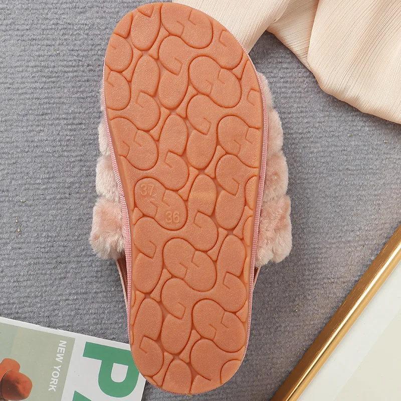 Drop Shipping Women Soft Plush Furry Cozy Open Toe House Flat Slippers Lamb Fur Warm Comfy Sandals Fluff Yeah Slide Slipper