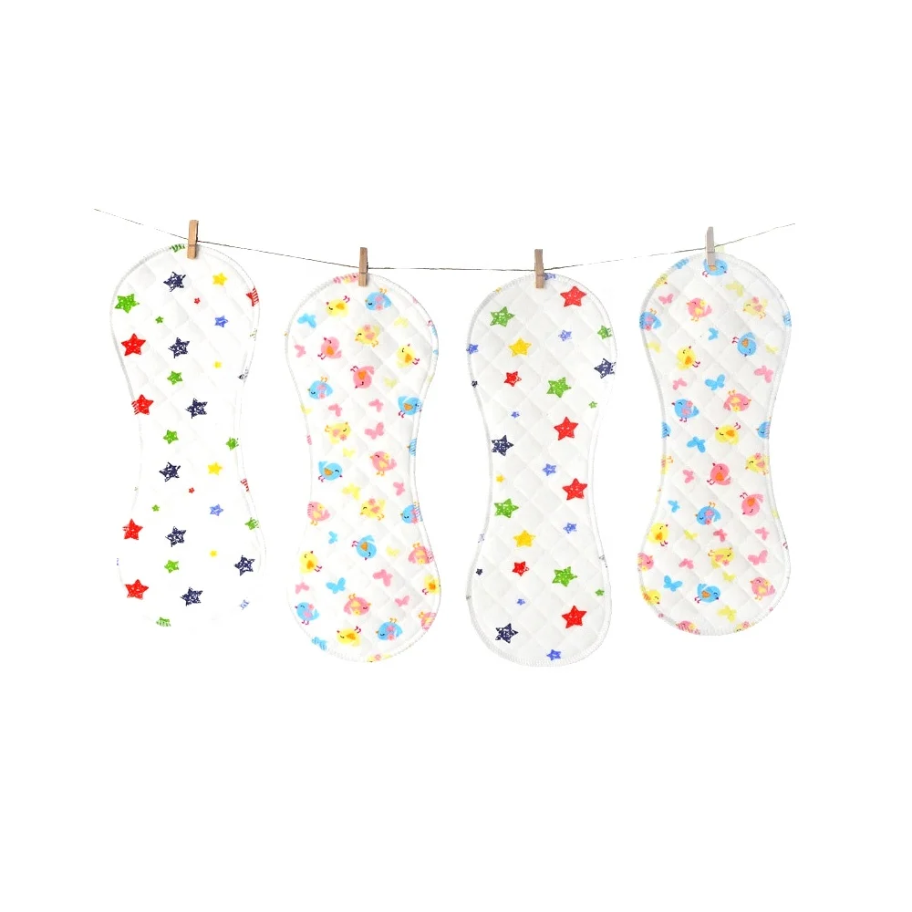 Wholesale custom reusable washable 3 layers organic fabric printed baby cloth nappy inserts