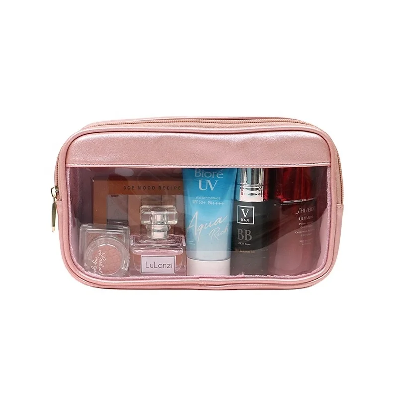 
Rose Golden Custom PU Leather PVC Clear Travel Toiletry Cosmetic Bags 
